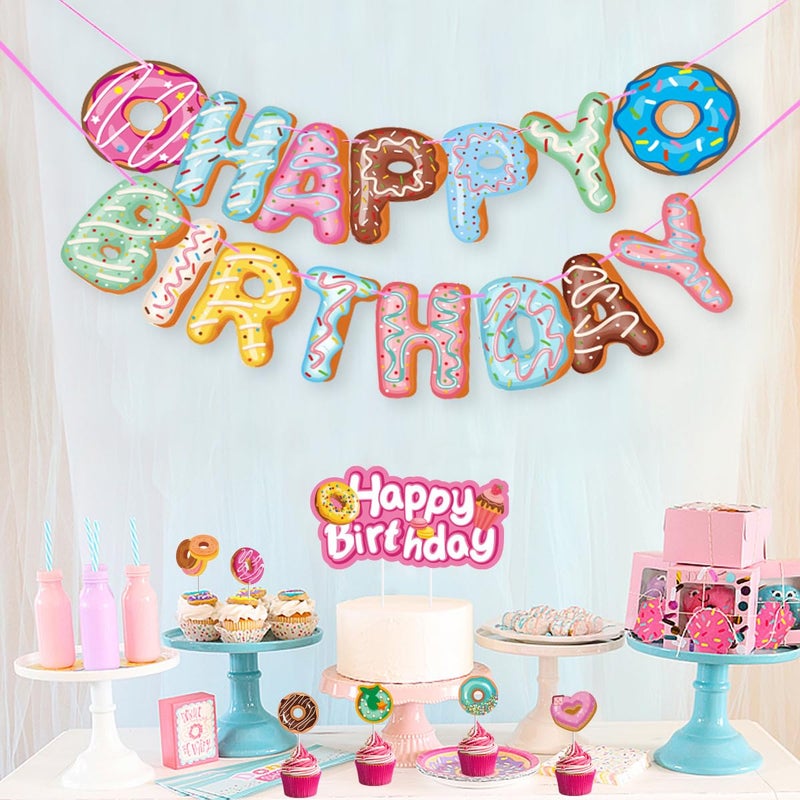 BIEUFBJI Donut Birthday Party Decoration Happy Birthday Banner Donut Theme Decoration Baby Shower Children Birthday Party Decorations Supplies - Image 3